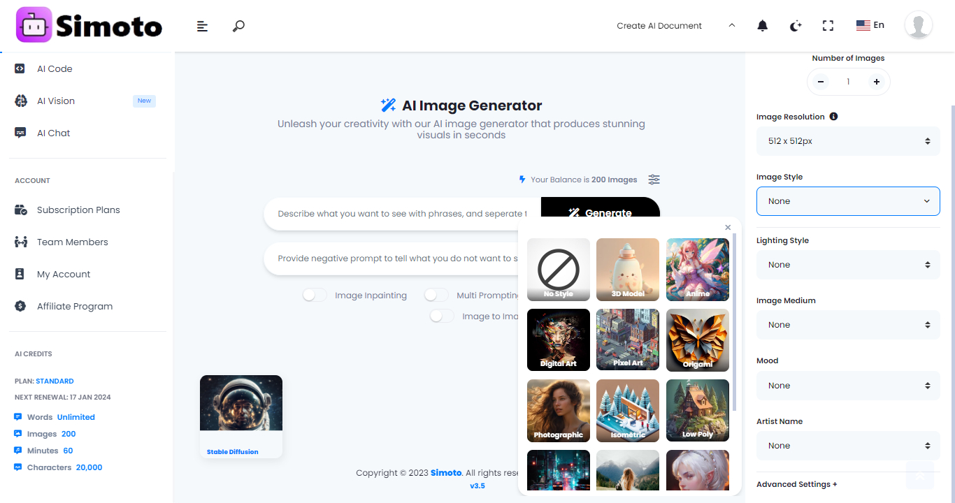 screenshot of Simoto AI